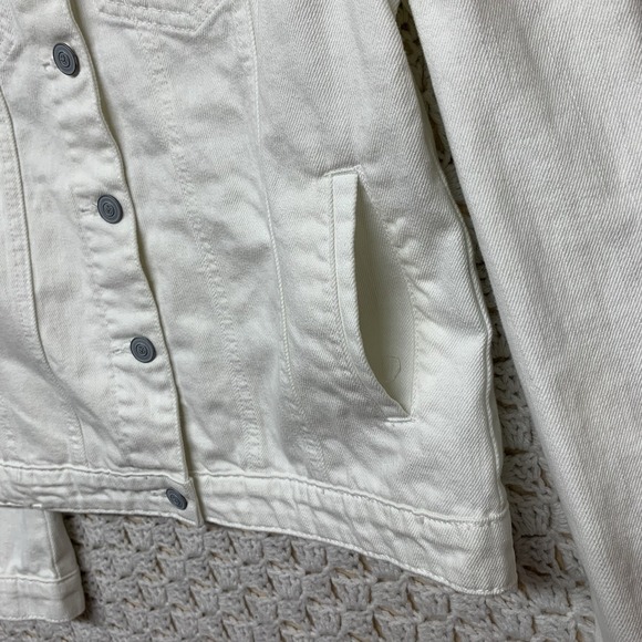 Vigoss Denim Jacket Womens Sz M White‎ Jean Petals Pearl Posy Pockets Western - Picture 11 of 13
